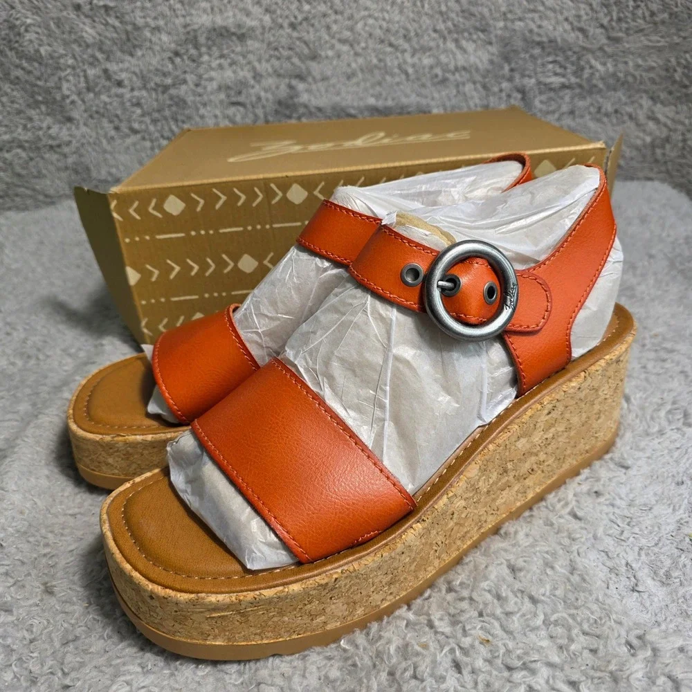 Zodiac Glory Rust Orange Cork Platform Wedge Sandals Womens 11 M NEW